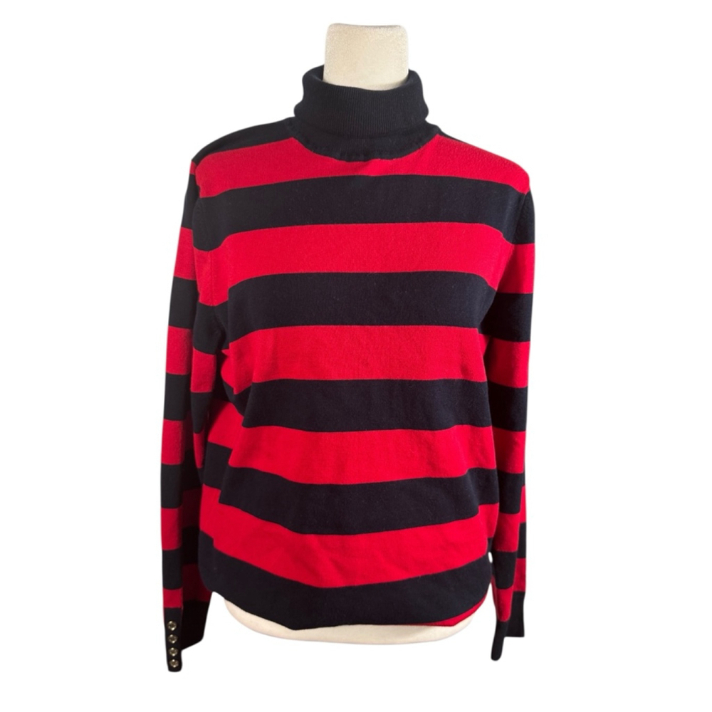 Size L Tommy Hilfiger Navy Blue & Red Nautical preppy striped knit turtleneck